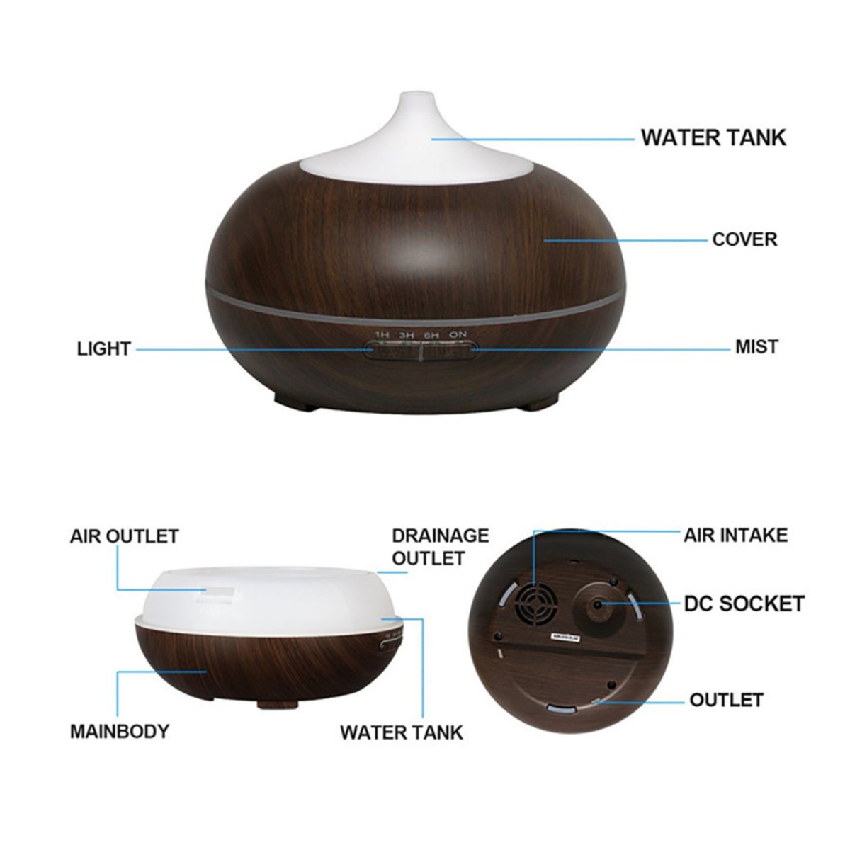 Wood Grain Essential Oil Diffuser and Humidifier