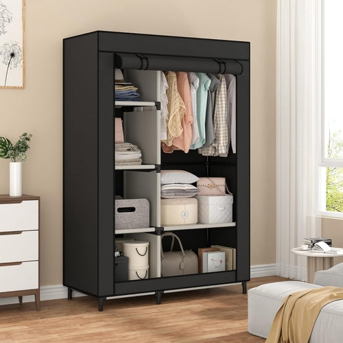 Portable Closet Organizer with 6 Shelves and Hanging Rod