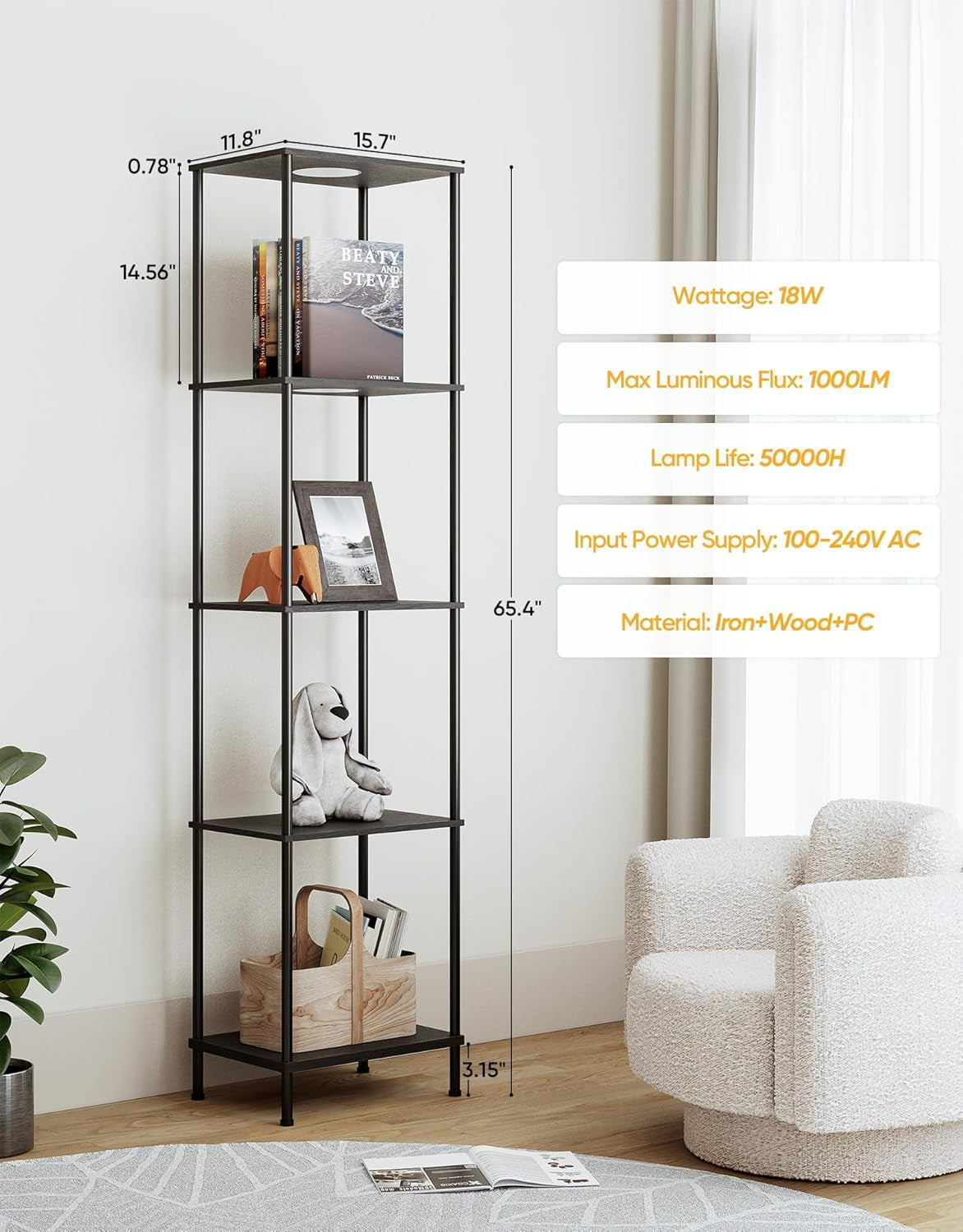 LED Floor Lamp with Display Shelves, Color Changing