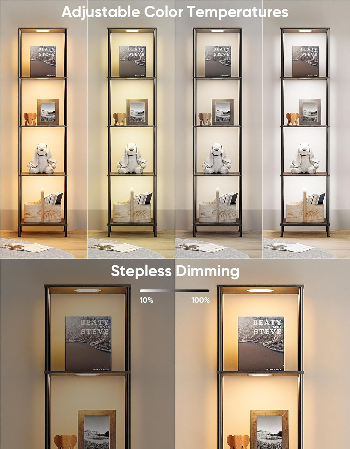 LED Floor Lamp with Display Shelves, Color Changing