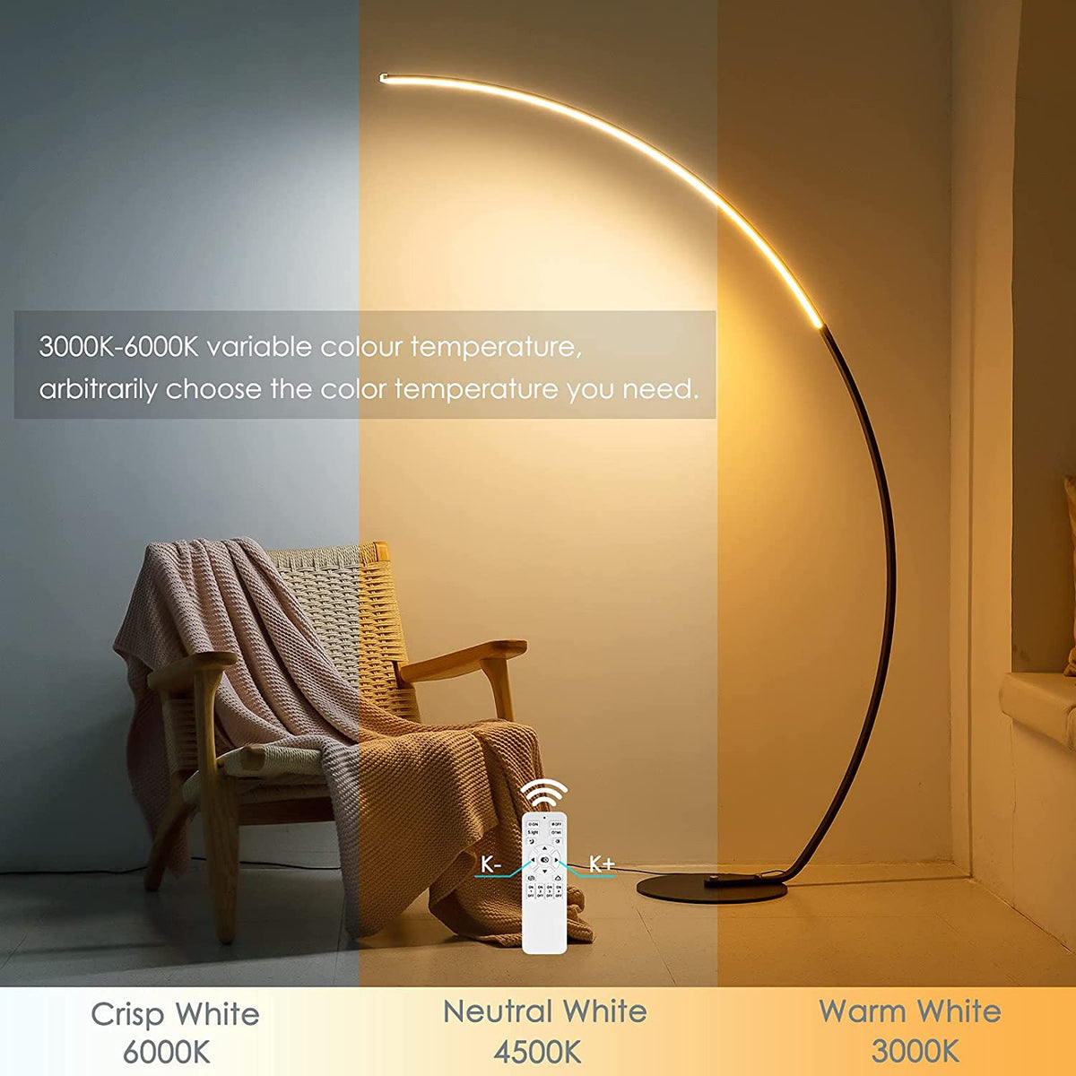 Modern Arc Floor Lamp, Dimmable RGBW