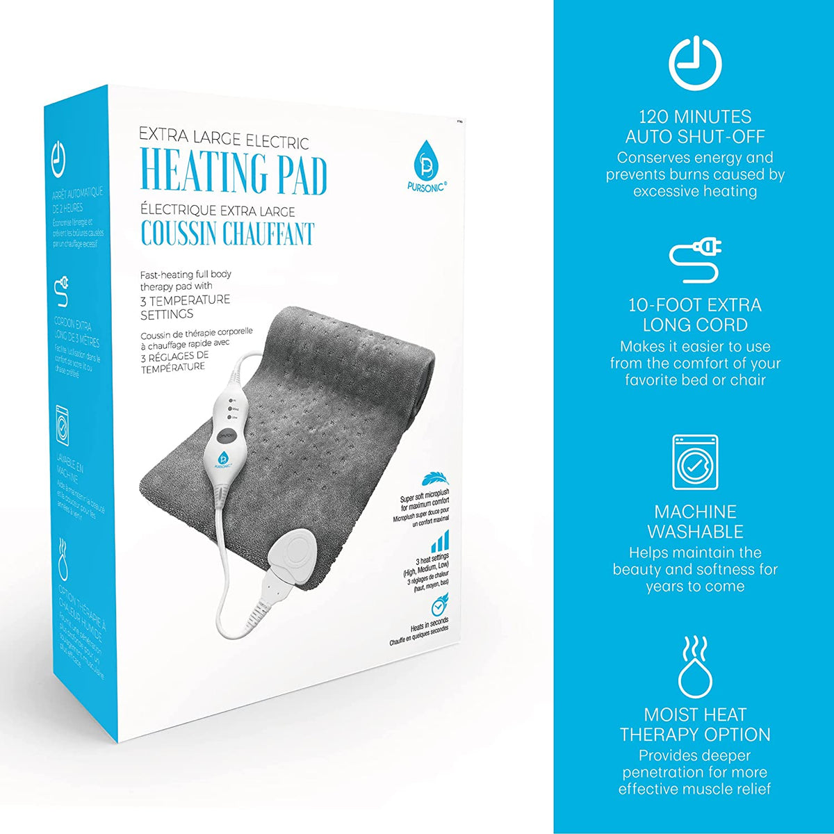 Electric Heating Pad, XL 12x24 with Auto Shut-Off
