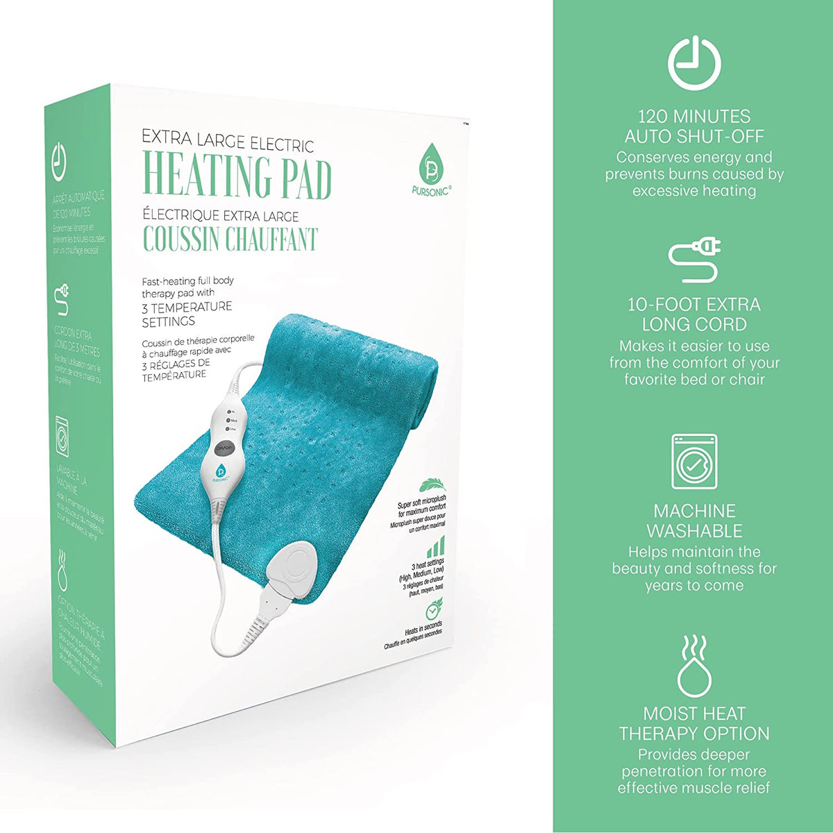 Electric Heating Pad, XL 12x24 with Auto Shut-Off