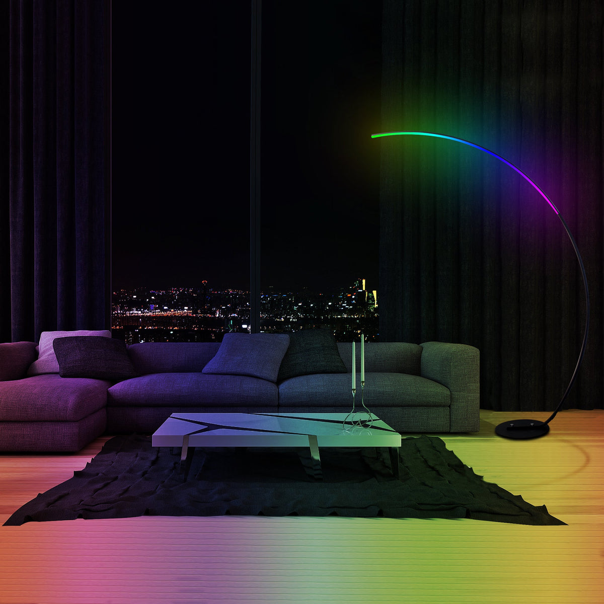 Modern Arc Floor Lamp, Dimmable RGBW