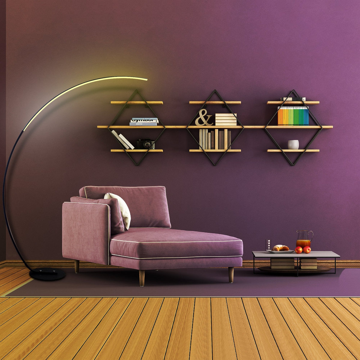 Modern Arc Floor Lamp, Dimmable RGBW