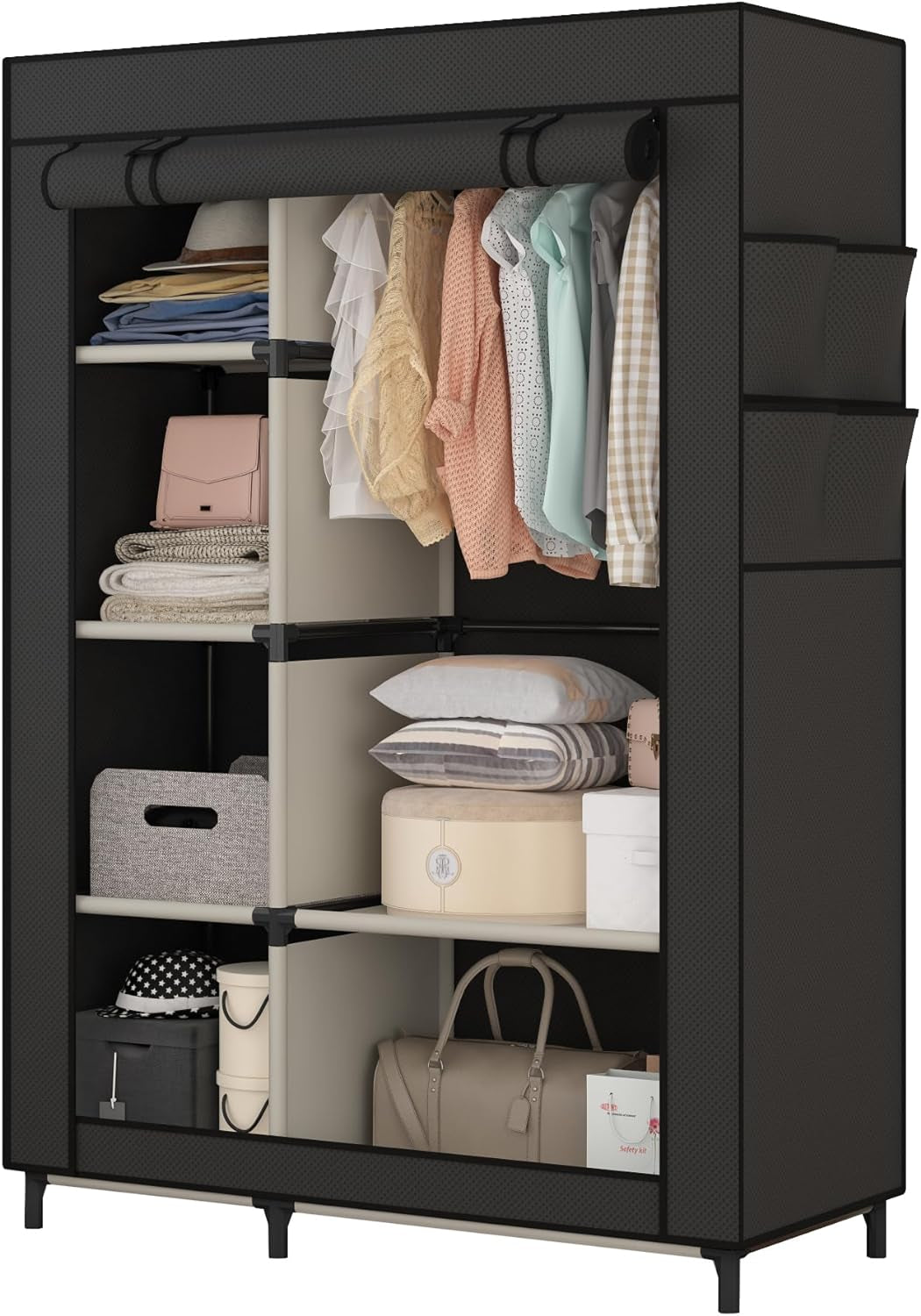 Portable Closet Organizer with 6 Shelves and Hanging Rod