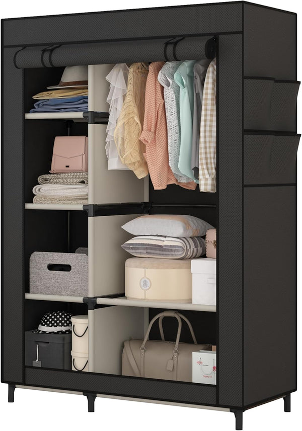 Portable Closet Organizer with 6 Shelves and Hanging Rod