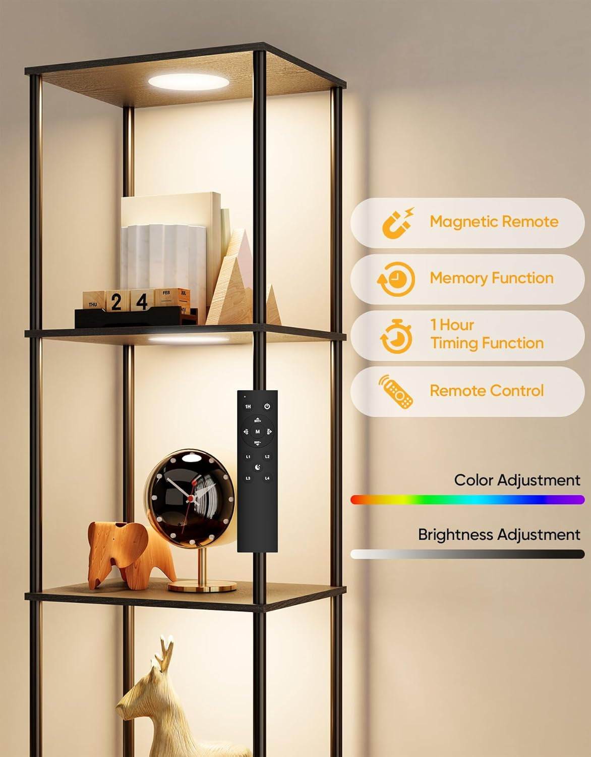 LED Floor Lamp with Display Shelves, Color Changing