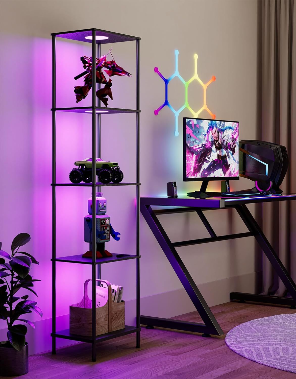 LED Floor Lamp with Display Shelves, Color Changing