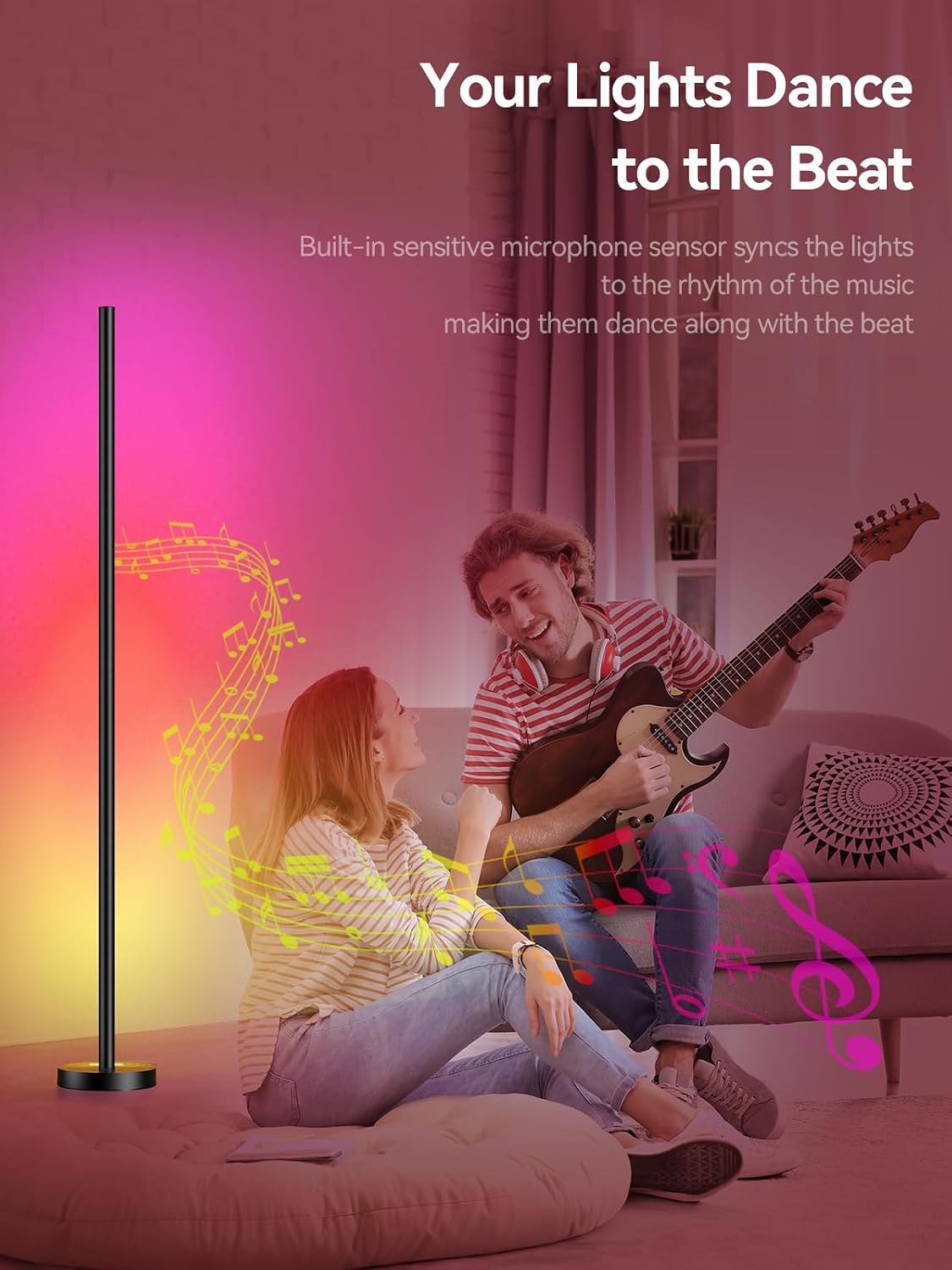 Smart Corner Floor Lamp, RGB Music Sync