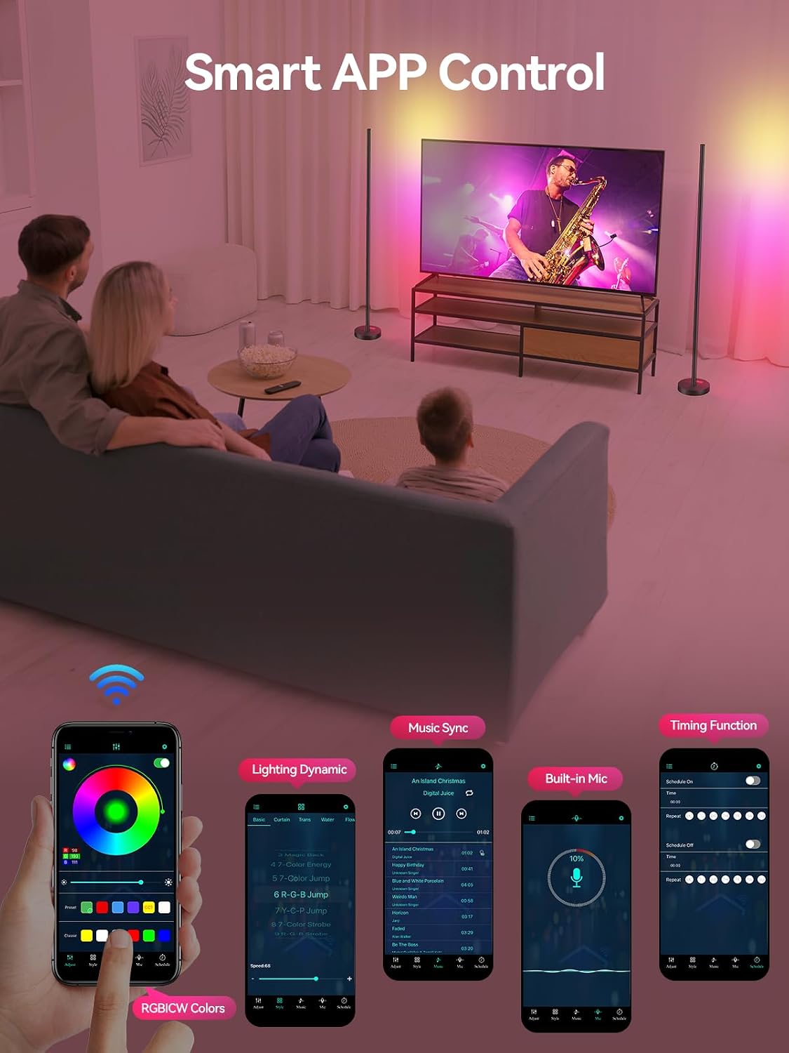 Smart Corner Floor Lamp, RGB Music Sync