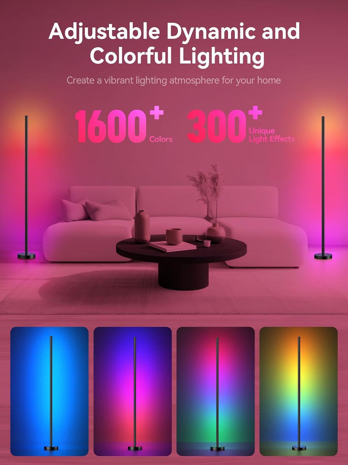 Smart Corner Floor Lamp, RGB Music Sync