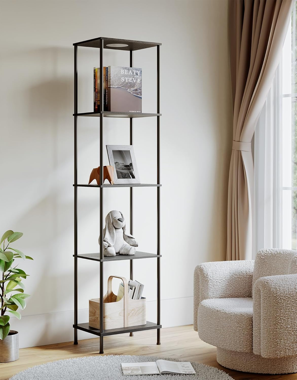 LED Floor Lamp with Display Shelves, Color Changing