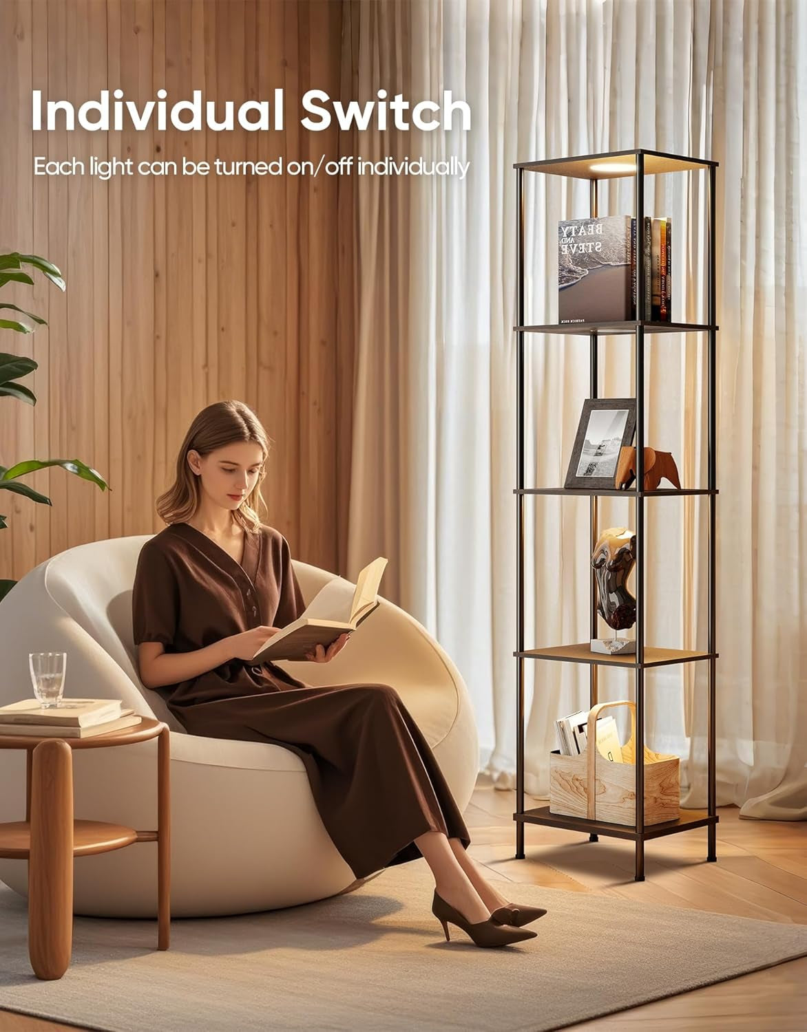LED Floor Lamp with Display Shelves, Color Changing